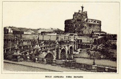 Rom: Mole Adriana Forum Romanum (litho) av Italian School