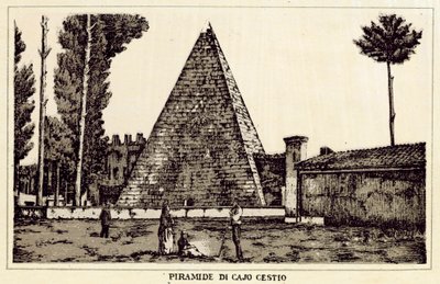 Rom: Pyramid of Cajo Cestio (litho) av Italian School