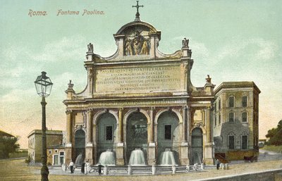 Rom, Italien, Fontana Paolina (färglitografi) av Italian School
