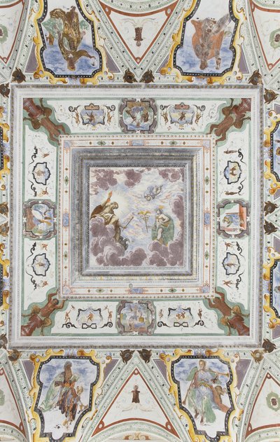 Jupiter och Merkurius rum: Jupiter, Merkurius och Amor, omgiven av de fyra årstiderna av Italian School
