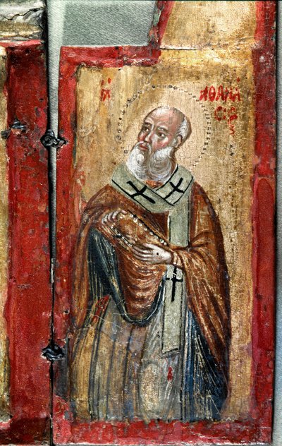 Saint Anastasia detalj. Triptyk av en grekisk konstnär. Måla på trä. 1500-talets Venedig, Museo Correr av Italian School