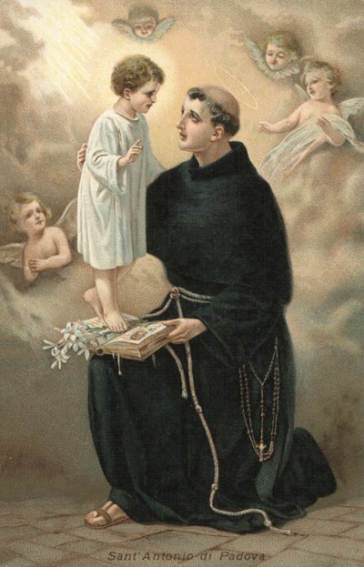 Sankt Antonius av Padua (färglitografi) av Italian School