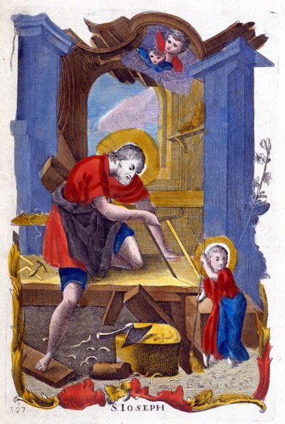 Saint Joseph som snickare och Jesus, italiensk bild av Italian School