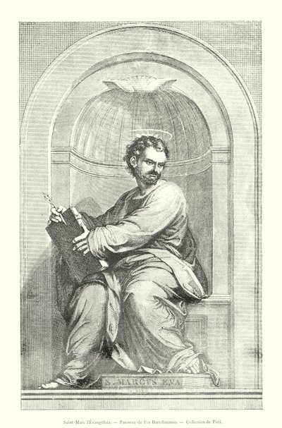 Sankt Markus evangelisten, Panel av Fra Bartolommeo, Pitti Collection (gravyr) av Italian School