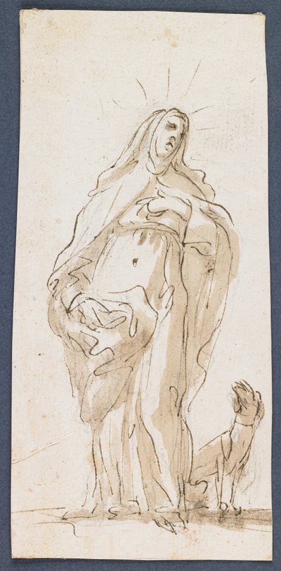 Saint Margaret of Cortona, sent 1600-tal (penna & brunt bläck & tvätta över svart krita) av Italian School