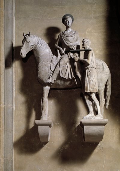 Saint Martin en häst som delar sin kappa med en tiggare. Skulptur av Italian School