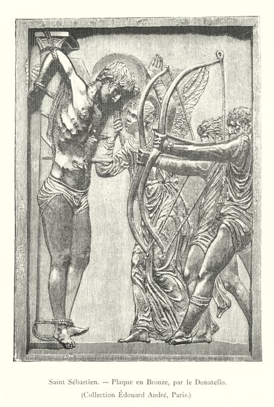 Saint Sebastien, Bronsplakett, av Donatello, Collection Edouard Andre, Paris (gravyr) av Italian School