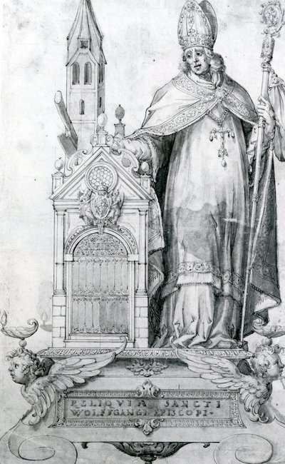Sankt Wolfgang av Regensburg (ca 934-994) (gravyr) av Italian School
