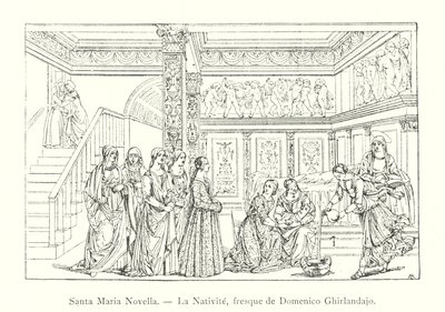 Santa Maria Novella, La Nativite, fresque de Domenico Ghirlandaio (gravyr) av Italian School