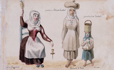 Sardiska kostymer från Tissi, tryck ms. 257, Cominotti Collection av Italian School