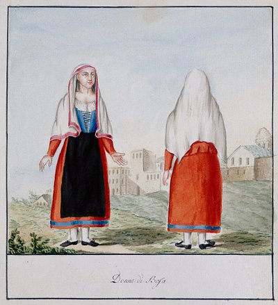 Sardiniska kostymer av Bosa, tryckta ms.258, Luzzetti Collection av Italian School