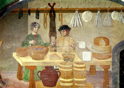 Korv- och ostförsäljare (fresk) av Italian School