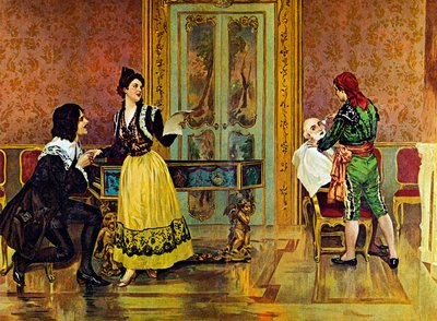 Scen från operan "Barberaren i Sevilla", av Gioachino Rossini av Italian School