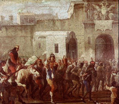 Scen för bestraffning av tjuvar vid tiden för Masaniello (Bestraffning av tjuvar vid tiden för Masaniello) Detalj av en målning runt 1640-1650 Neapel, Museo Nazionale di San Martino av Italian School