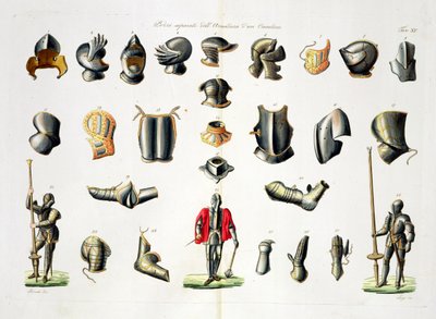 Separata Pieces of a Knights Armour, plåt 15 från The History of the Nations, graverad av G. Lago av Italian School