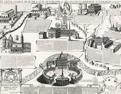 Roms sju kyrkor, med porträtt av Alexander VII (påven 1655-1667), Italien av Italian School