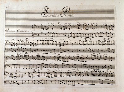 Notsida för "Sonata för violin och bas fortsätter" av Giuseppe Tartini av Italian School