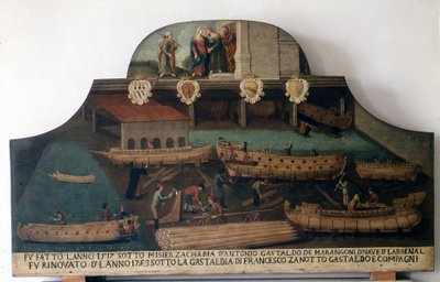 Skeppsbyggnad: båtar byggda 1517 och renoverade 1753. av Italian School