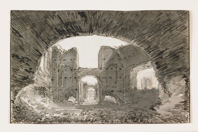Sketch of the Baths of Caracalla, tidigt 1800-tal (penna och brunt bläck med grå tvätt över svart krita) av Italian School
