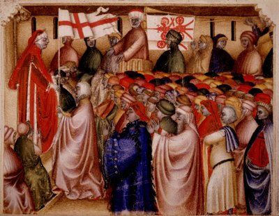 Högtidlig sammankomst av podestaten - i "Chronicle of the Carrarienses" av Italian School