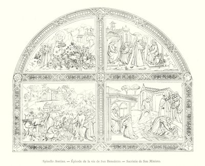 Spinello Aretino, Episod de la vie de San Benedetto, Sacristie de San Miniato (gravyr) av Italian School