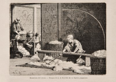 Spinning Cotton, Japan, från den italienska upplagan av Tour du Monde, 1869 av Italian School