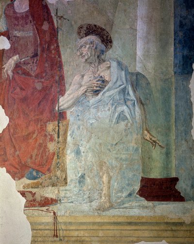 Den helige Hieronymus som en ångerfull. Detalj. Fresk av Italian School