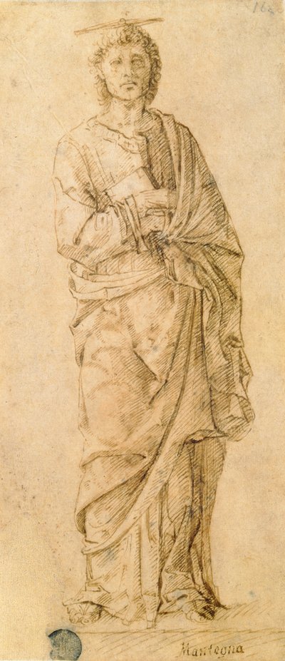 St. Johannes evangelisten, tillskriven antingen Giovanni Bellini (ca 1430-1516) eller Andrea Mantegna (1430-1516) (penna och bläck på papper) av Italian School