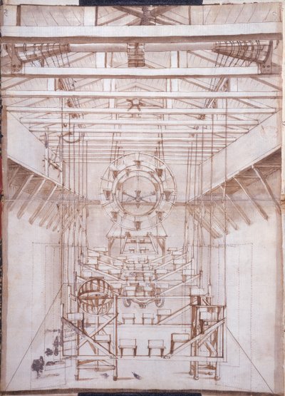 Scenmaskineri för operorna på San Salvatore-teatern i Venedig, 1675 (penna- och bläcktvätt på papper) av Italian School
