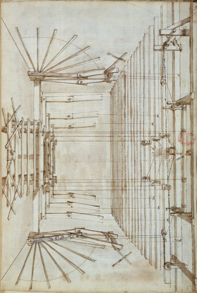 Scenmaskineri för operorna på San Salvatore-teatern i Venedig, 1675 (penna- och bläcktvätt på papper) av Italian School