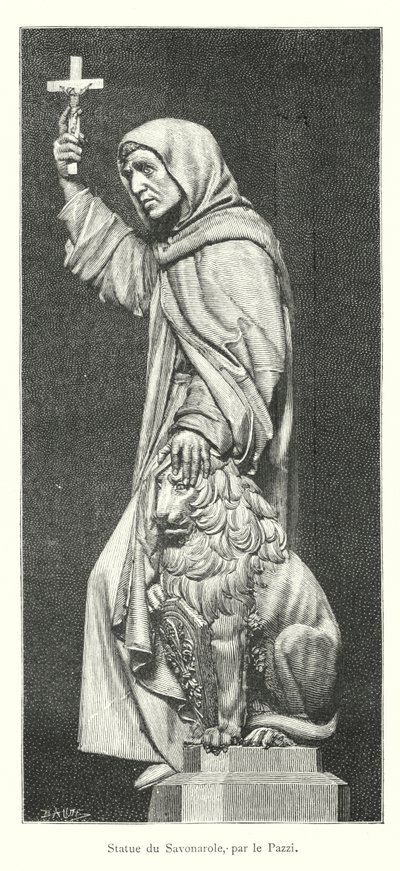 Staty av Savonarola, av Pazzi (gravyr) av Italian School