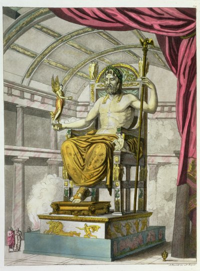 Staty av Jupiter i ett tempel, från Costumi dei Romani, graverad av Angelo Biasioli (1790-1830), c.1805-20 (akvatint) av Italian School