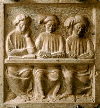 Studenter som följer en kurs. (Låg marmorrelief, början av 1300-talet) av Italian School