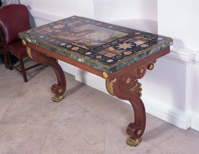Bordsskiva föreställande hamnen i Livorno, efter design av Antonio Ciocci (fl.1722-92) (pietra dure) (se 316265 för par) av Italian School