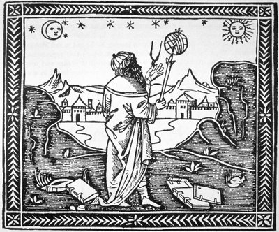 Astrologen Albumasar (787-885) kopia av en illustration från hans Introductorium in Astronomiam, Venedig 1506, använd i en historia om magi, publicerad i slutet av 1800-talet av Italian School
