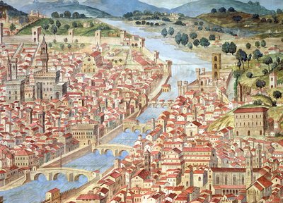 "Carta della Catena" som visar ett panorama över Florens av Italian School