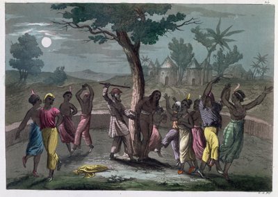 The Dance of the Mambo-Jombo, enligt Mungo Parks resor, från A History of Costume av J. Ferrario, publicerad i Milano ca 1820 av Italian School