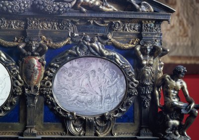 Farnesekistan, detalj av oval inlägg som skildrar Bacchus triumf, av Sebastiano Sbarri (fl.1548-61) och Giovanni Bernardo da Castel Bolognese av Italian School