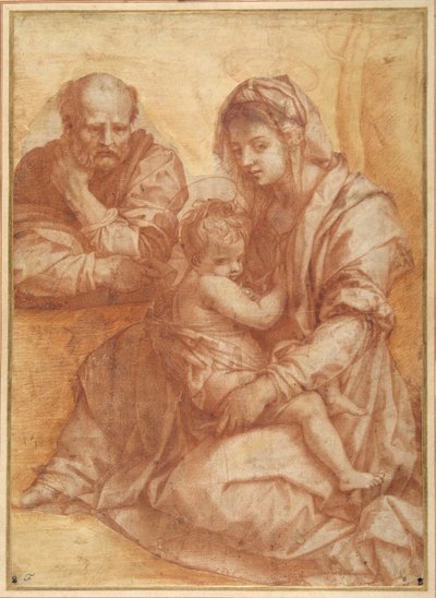 Den heliga familjen vilar, efter Andrea del Sarto (röd krita på vitt papper) av Italian School