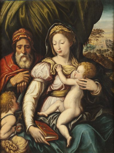 Den heliga familjen med spädbarnet St John av Italian School