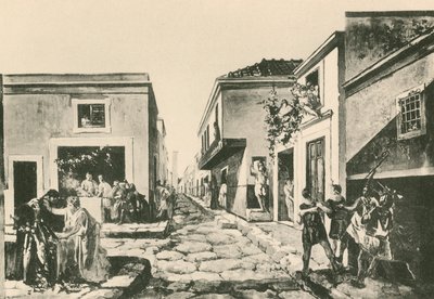 Pensilhusets balkong som den var (gravyr) av Italian School