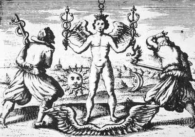 Filosofernas kvicksilver, från Della Tramutatione Metallica av Giovanni Battista Nazari (1589) illustrerad i en magisk historia publicerad i slutet av 1800-talet av Italian School