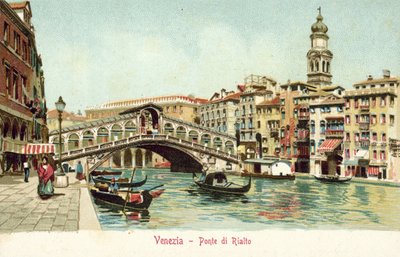 Rialto, Venedig (färglitografi) av Italian School