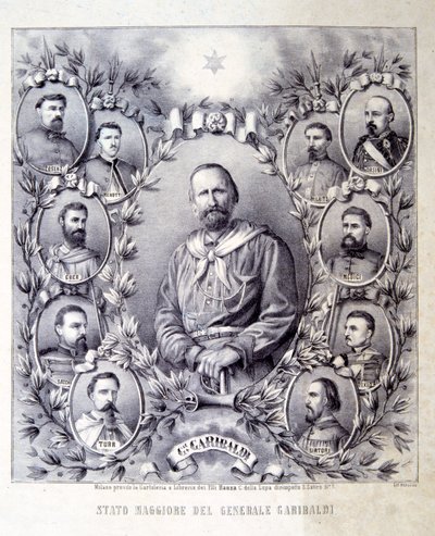 General Garibaldis stab, illustration från Italiens historia av Italian School