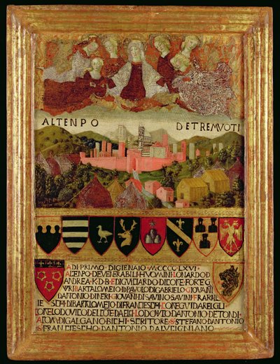 Jungfrun skyddar Siena från jordbävningen 1466 av Italian School