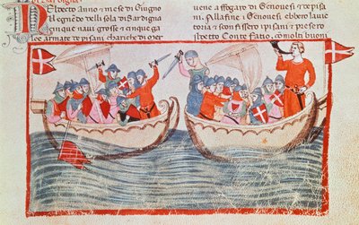 Slaget vid Meloria, miniatyr från New Chronicles av Giovanni Villani, Italien 1300-talet. av Italian School