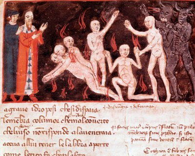 Förfalskarna (sång 30 från helvetet, i den gudomliga komedin) - 1300-tal i miniatyr av Italian School