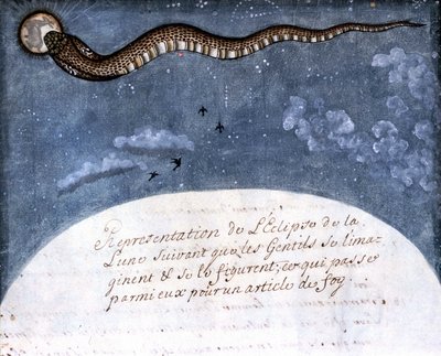 Månförmörkelsen föreställd av Mogol-indianerna (en orm som slukar månen) Sidan hämtad från manuskriptet (ms.8300) "History of Mogol" (Moghul eller Moghol) av Stefano Nivibus Cardeira. 1700-talet. Bibloteca marciana, Venedig av Italian School