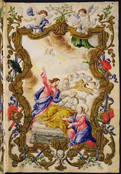 Den kristnas goda död, från en Mariegola från Buona Mortes lekmannagille, ca 1712-14 (bläck på veläng) av Italian School