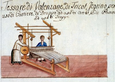 Vävning av ull. 1807 Milanos statsarkiv av Italian School